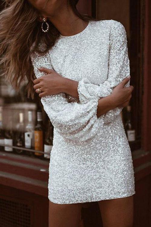 Amettdress Sequin Puff Sleeves Party Dress
