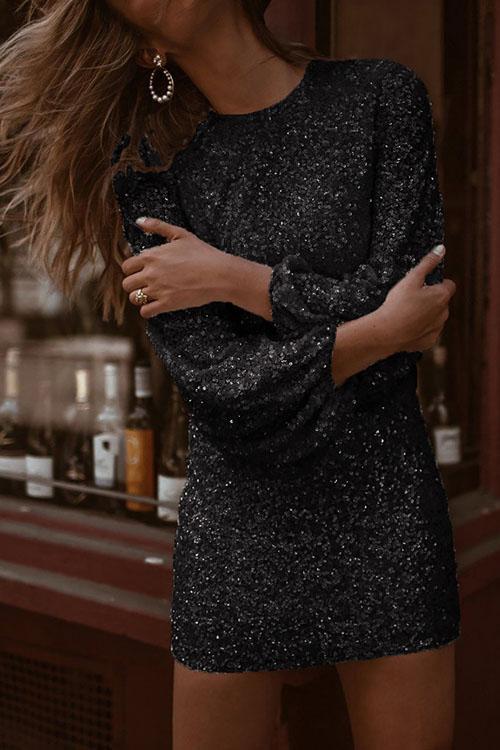 Amettdress Sequin Puff Sleeves Party Dress